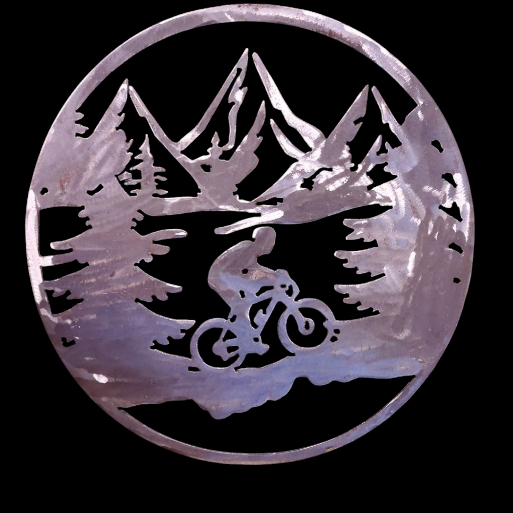 Mountain Biker Metal Wall Art - Silver